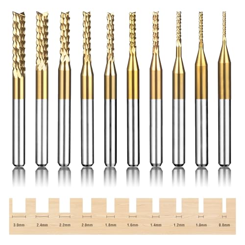 YEEZUGO Titanium Coated Engraving Milling Cutter Carbide Bits, 0.8-3mm, 1/8'' Shank, 10 Pieces, for Dremel Rotary Tools - Image 1