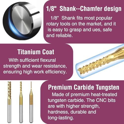 YEEZUGO Titanium Coated Engraving Milling Cutter Carbide Bits, 0.8-3mm, 1/8'' Shank, 10 Pieces, for Dremel Rotary Tools - Image 3