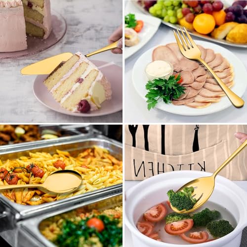 XEVOM Serving Utensils, XEVOM 6-Piece Stainless Steel Serving Utensil Set Include Serving Spoon, Slotted Serving Spoon, Serving Fork,Serving Tong, Appetizers Tong,Pie Server(Gold) - Image 4