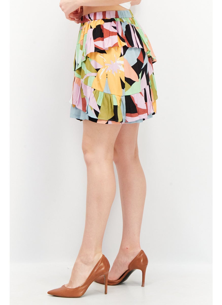 EDC Women Abstract Print Tiered Skirt, Light Blue Combo  - Image 4