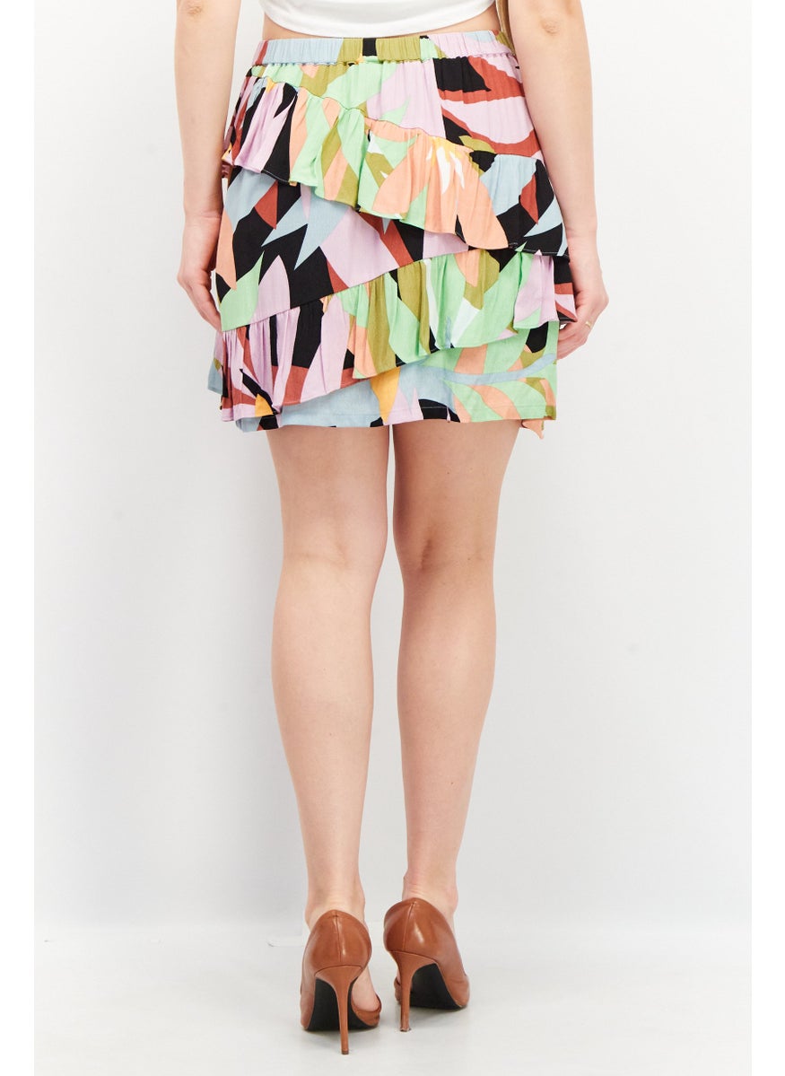 EDC Women Abstract Print Tiered Skirt, Light Blue Combo  - Image 2