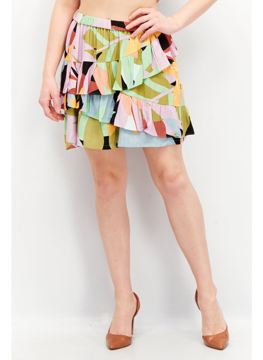 EDC Women Abstract Print Tiered Skirt, Light Blue Combo  - Image 1