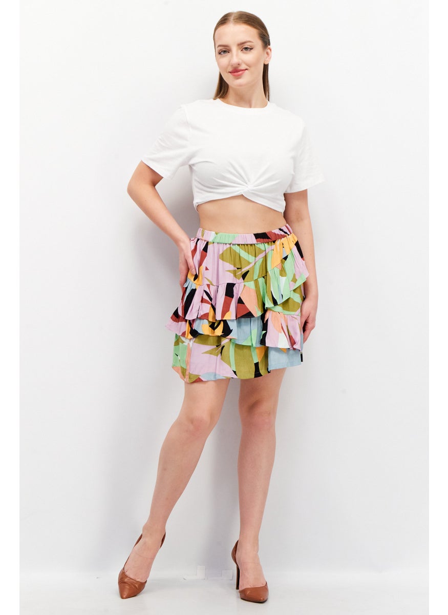 EDC Women Abstract Print Tiered Skirt, Light Blue Combo  - Image 3