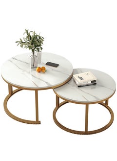 POWER Modern nesting round coffee tables set of 2 for living room, balcony, garden, etc., round coffee tables with sturdy metal frame （80*50cm+60*40cm）  - Image 2