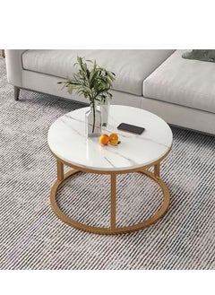 POWER Modern nesting round coffee tables set of 2 for living room, balcony, garden, etc., round coffee tables with sturdy metal frame （80*50cm+60*40cm）  - Image 3