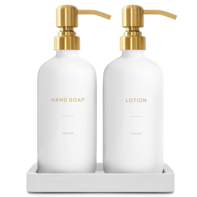 Prus Waso Gold Soap Dispenser Bathroom Set Hand and Lotion Dispenser with Stainless Steel Pump Perfect for Modern Bathroom Decor Gold