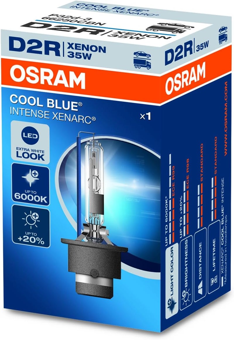 أوسرام مصباح زينون XENARC® COOL BLUE® INTENSE D2R، سطوع أكثر بنسبة +20%، حتى 6,000K، مصباح أمامي زينون، مظهر LED، صندوق قابل للطي (مصباح واحد) - Image 1