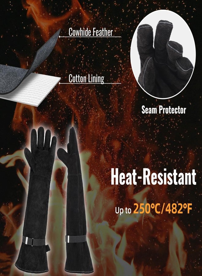 ENPOINT Animal Handling Gloves Bite Proof, Thickened Leather Cat Gloves for Scratching, Falconry Gloves Welding Gloves 23.6 inch Black - Image 3