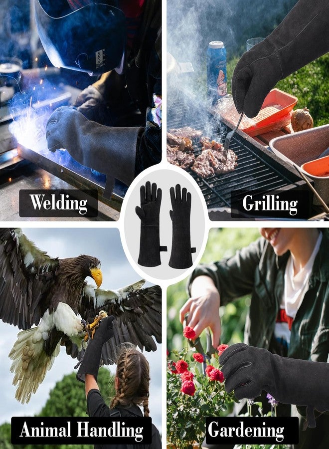 ENPOINT Animal Handling Gloves Bite Proof, Thickened Leather Cat Gloves for Scratching, Falconry Gloves Welding Gloves 23.6 inch Black - Image 5