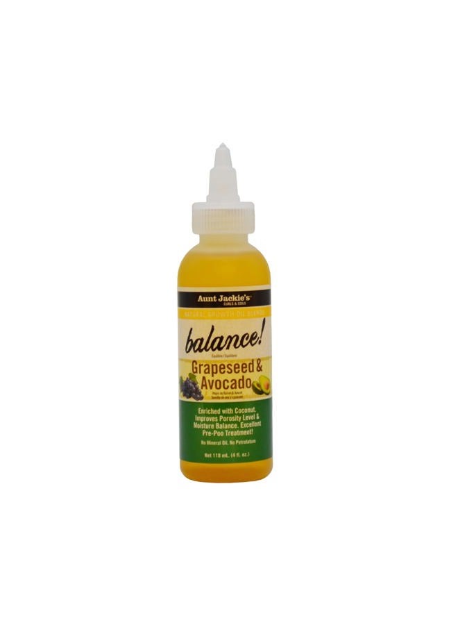 Aunt Jackie's Natural Growth Oil Blends Balance - Grapeseed and Avocado, Pre-Shampoo Treatment, Improves Porosity and Moisture Balance, 4 oz - Image 1