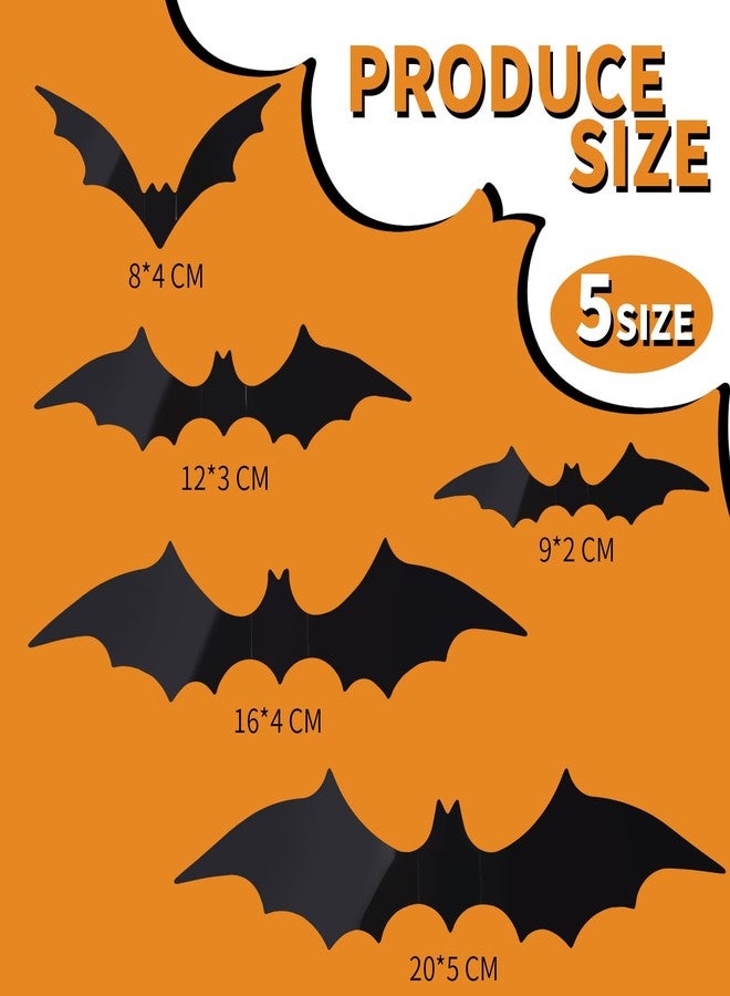 FANDAMEI 140PCS Bats Halloween Decoration, 5 Sizes Bats Wall Decor Party, 3D Bat Wall Decor for Halloween Decorations Indoor Outdoor. Black Sticky Bats Home, Bat Stickers for Window(140PCS) - Image 2