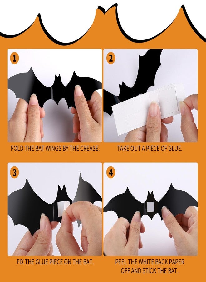 FANDAMEI 140PCS Bats Halloween Decoration, 5 Sizes Bats Wall Decor Party, 3D Bat Wall Decor for Halloween Decorations Indoor Outdoor. Black Sticky Bats Home, Bat Stickers for Window(140PCS) - Image 4
