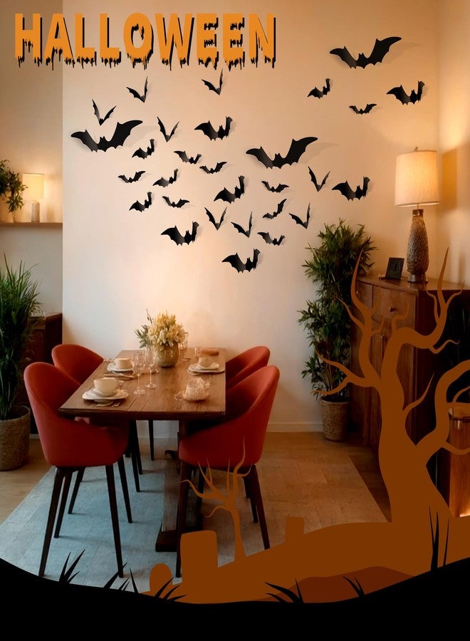 FANDAMEI 140PCS Bats Halloween Decoration, 5 Sizes Bats Wall Decor Party, 3D Bat Wall Decor for Halloween Decorations Indoor Outdoor. Black Sticky Bats Home, Bat Stickers for Window(140PCS) - Image 3