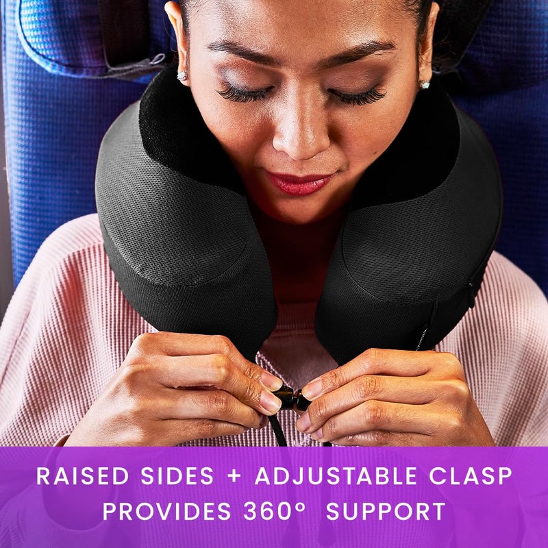 Cabeau Airplane Travel Pillow for Long Flights - Evolution S3 - Supportive Memory Foam with Seat Straps to Secure Your Head and Neck and Provides 360Â° Support (Jet Black) - Image 5