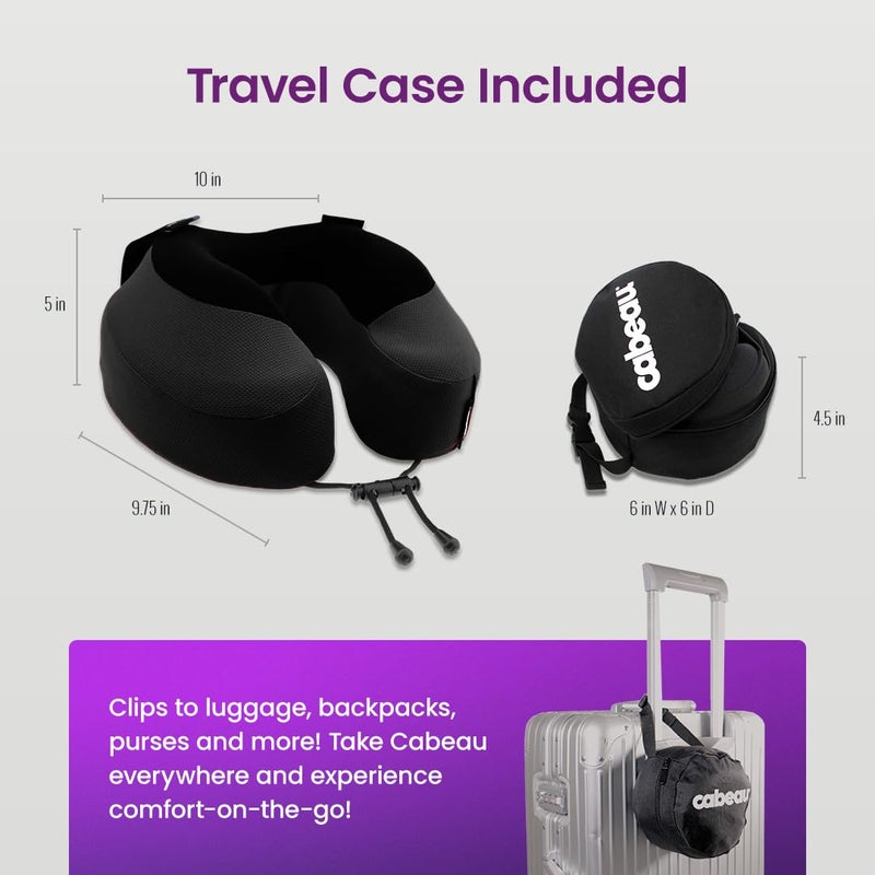 Cabeau Airplane Travel Pillow for Long Flights - Evolution S3 - Supportive Memory Foam with Seat Straps to Secure Your Head and Neck and Provides 360Â° Support (Jet Black) - Image 4