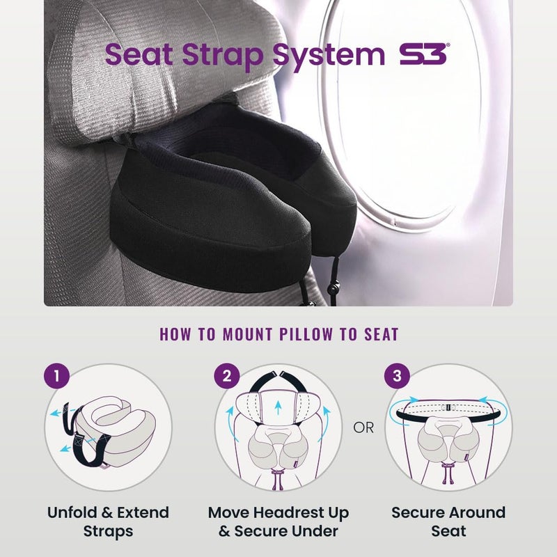 Cabeau Airplane Travel Pillow for Long Flights - Evolution S3 - Supportive Memory Foam with Seat Straps to Secure Your Head and Neck and Provides 360Â° Support (Jet Black) - Image 2