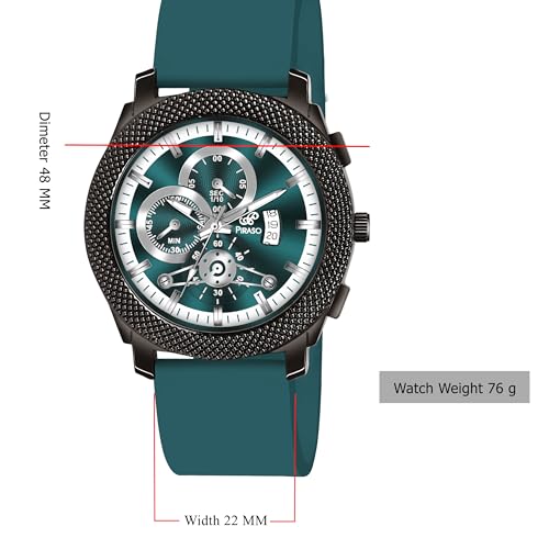 PIRASO Turquoise Date Dial Analog Watch & Turquoise Silicone Strap Watch for Men - Image 3