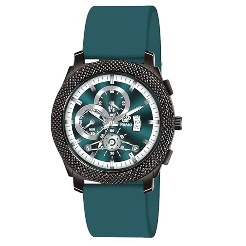 PIRASO Turquoise Date Dial Analog Watch & Turquoise Silicone Strap Watch for Men - Image 1