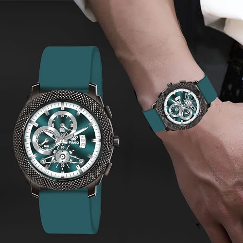 PIRASO Turquoise Date Dial Analog Watch & Turquoise Silicone Strap Watch for Men - Image 5