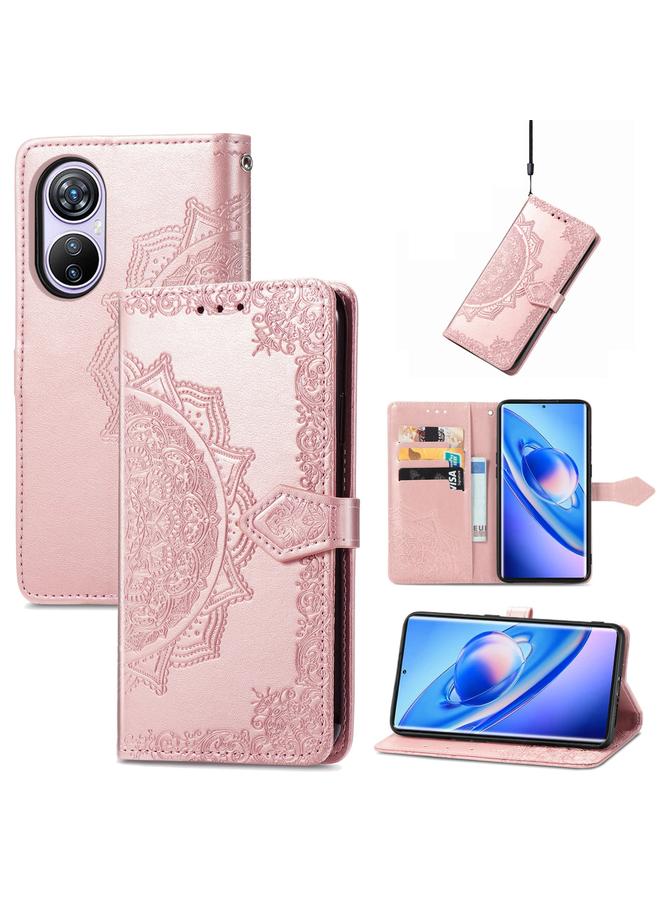 اس-توب جراب لهاتف Blackview A200 Pro مصنوع من الجلد المنقوش بزهرة ماندالا - Image 1