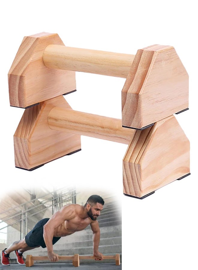 GMORO 1 Pair Home Fitness Equipment Small Stand Rotating Stand Rotating Push up Parallettes Push up Stand Handstand Bar Push up Bracket Frame Handle Solid Wood To Rotate - Image 1