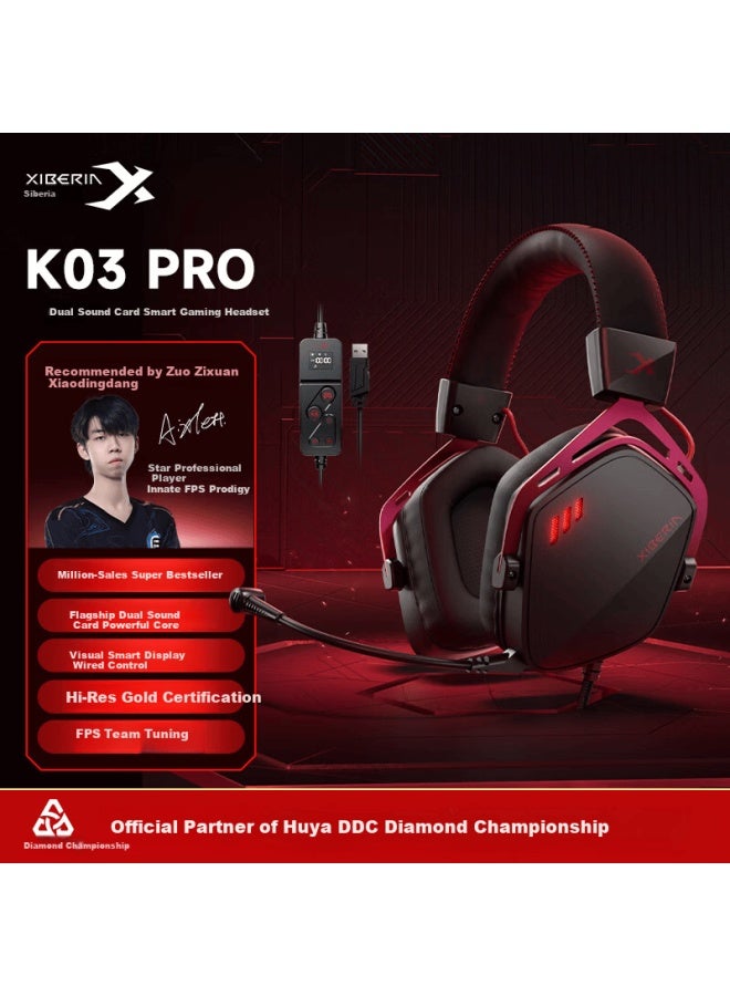Xiberia K03pro Wired Over-ear Gaming Headset Third Generation 7.1 Surround Sound Multifunctional Wired Control Dual Sound Card Gold Label Samurai Black - Image 1