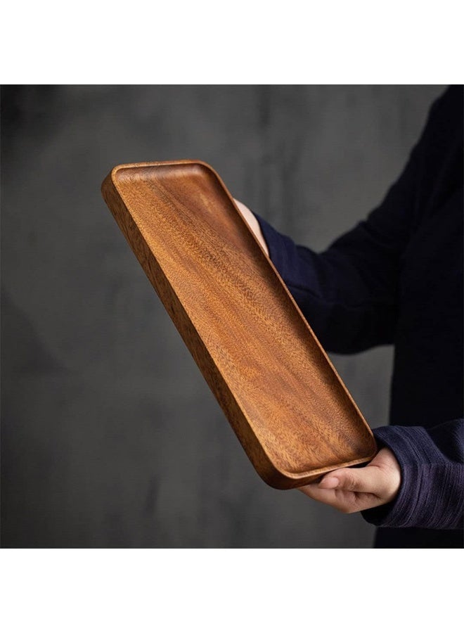 صينية تقديم من خشب القهوة تقدم الشاي والقهوة أو الإفطار في السرير صينية تقديم خشبية كلاسيكية مزخرفة مستطيلة باللون البني 30X10.5X2 سم - Image 1