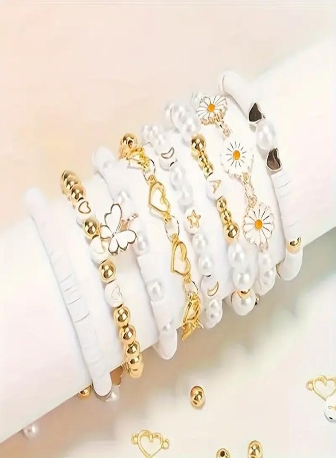VELBOUZ DIY Jewelry Making Kit, Simplistic Style Daisy Charms, White Polymer Clay, Golden Spacer, White Glossy Plastic Pearls & Alphabet, for Making Bracelet Jewelry Accessories - Image 5