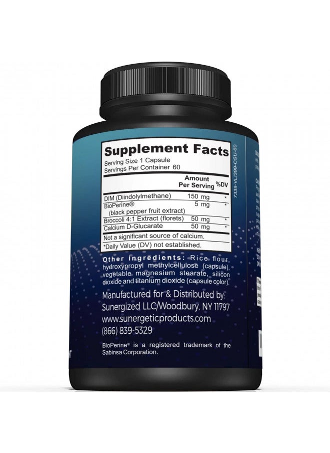 Premium DIM SupplementIncludes 150mg DIM (diindolylmethane), Broccoli, Calcium D-Glucarate & Bioperine- DIM Capsules for Men & WomenDIM Complex for Menopause Support & Balance - 60 DIM Capsules