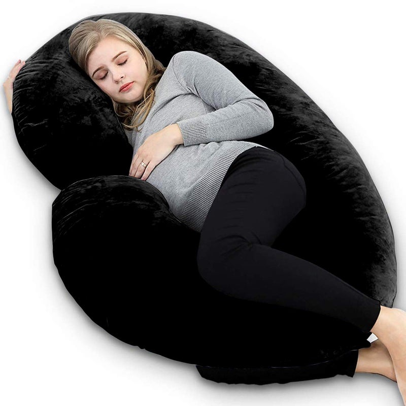 Kesar Enterprises Velvet Ultra Soft Hollow Fibre C Shaped Maternity Pillow,Pregnancy Pillow,Body Pillow with Zippered Cover (Black) - Image 1