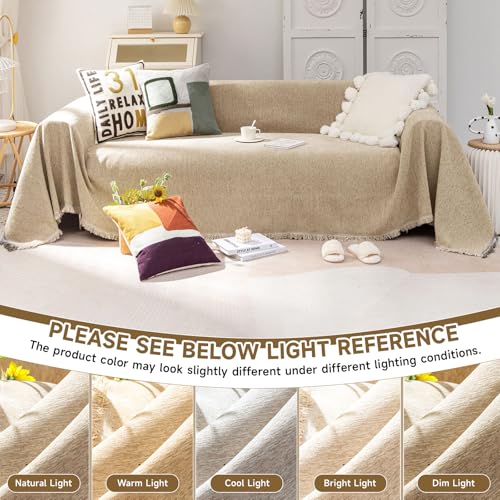 VC Life VClife Beige Couch Cover for Sofa 1 Piece Modern Minimalism Couch Cover for 2 Cushion Couch Sofa Slipcover Washable Soft Chenille Sofa Covers Furniture Protector for Bedroom Living Room 71''x118'' - Image 5