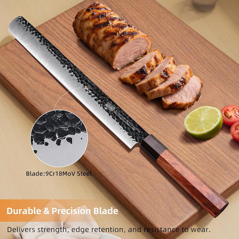 FINDKING Brisket Slicing Knife 12 Inch, Sharp Carving Knife for Meat, BBQ, High Carbon Steel Blade, African Rosewood Octagonal Handle (Dynasty Series) - Image 2