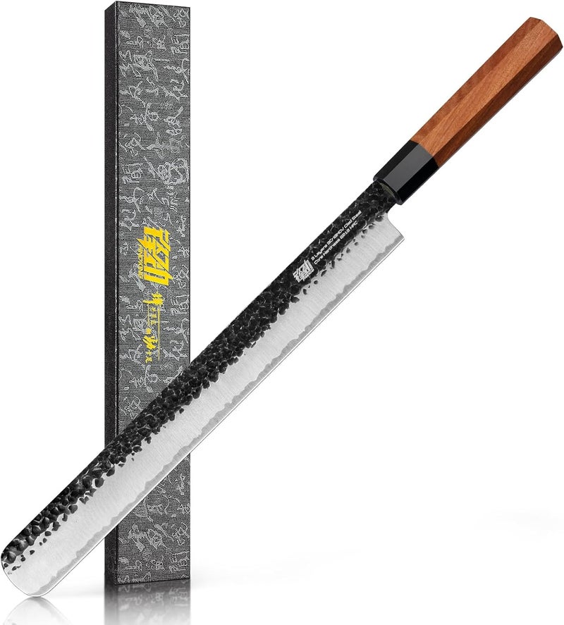 FINDKING Brisket Slicing Knife 12 Inch, Sharp Carving Knife for Meat, BBQ, High Carbon Steel Blade, African Rosewood Octagonal Handle (Dynasty Series) - Image 1