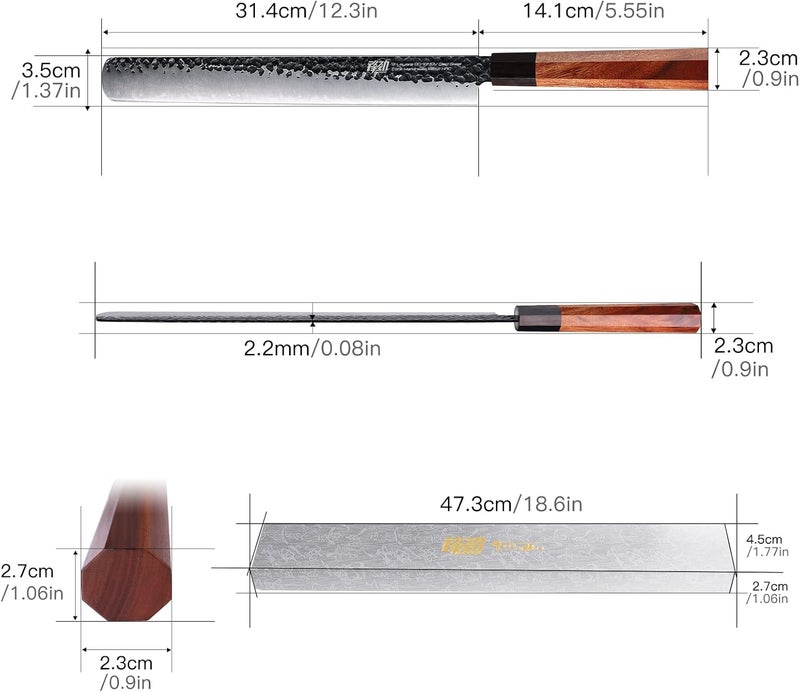 FINDKING Brisket Slicing Knife 12 Inch, Sharp Carving Knife for Meat, BBQ, High Carbon Steel Blade, African Rosewood Octagonal Handle (Dynasty Series) - Image 4