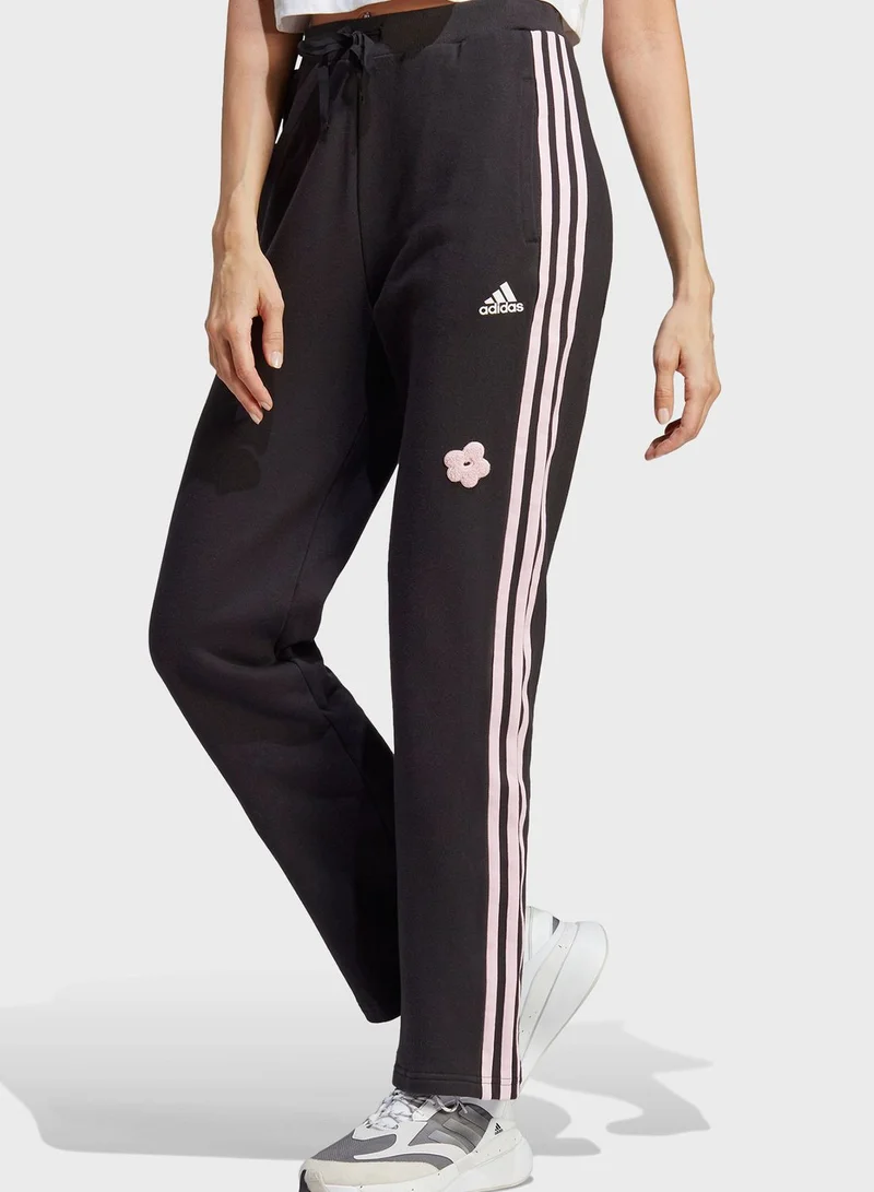 Adidas 3 Stripe High Rise Flower Print Sweatpants
