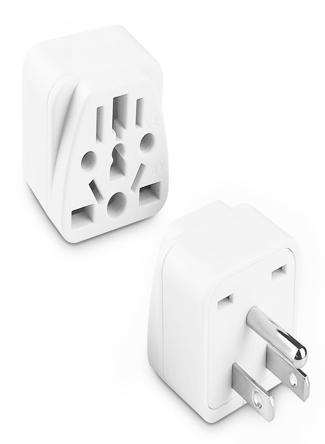 OFOAEEA European to US Plug Adapter, UK to US Plug Adapter, 2 Pack US Plug Adapter, Universal to American Outlet Plug Adapter, EU/UK/AU/CN/JP/Italy/Brazil/European to American Plug Adapter(Type B), White - Image 1