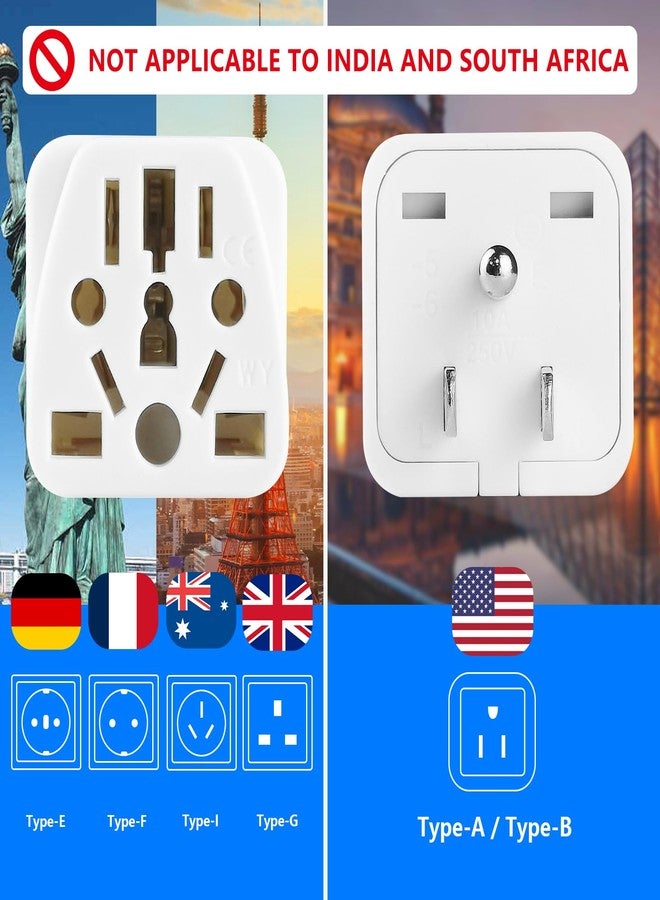 OFOAEEA European to US Plug Adapter, UK to US Plug Adapter, 2 Pack US Plug Adapter, Universal to American Outlet Plug Adapter, EU/UK/AU/CN/JP/Italy/Brazil/European to American Plug Adapter(Type B), White - Image 2