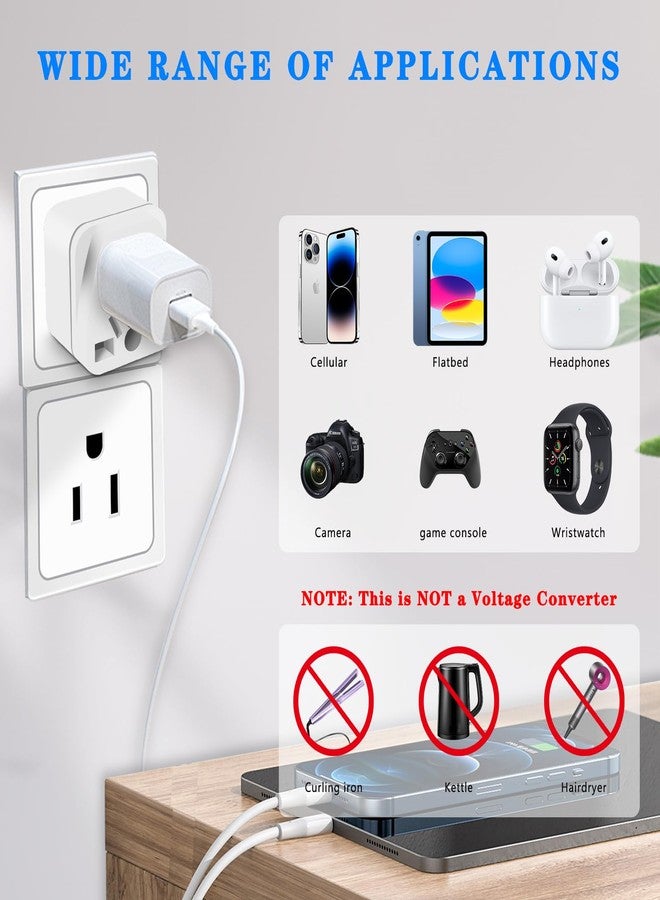 OFOAEEA European to US Plug Adapter, UK to US Plug Adapter, 2 Pack US Plug Adapter, Universal to American Outlet Plug Adapter, EU/UK/AU/CN/JP/Italy/Brazil/European to American Plug Adapter(Type B), White - Image 5