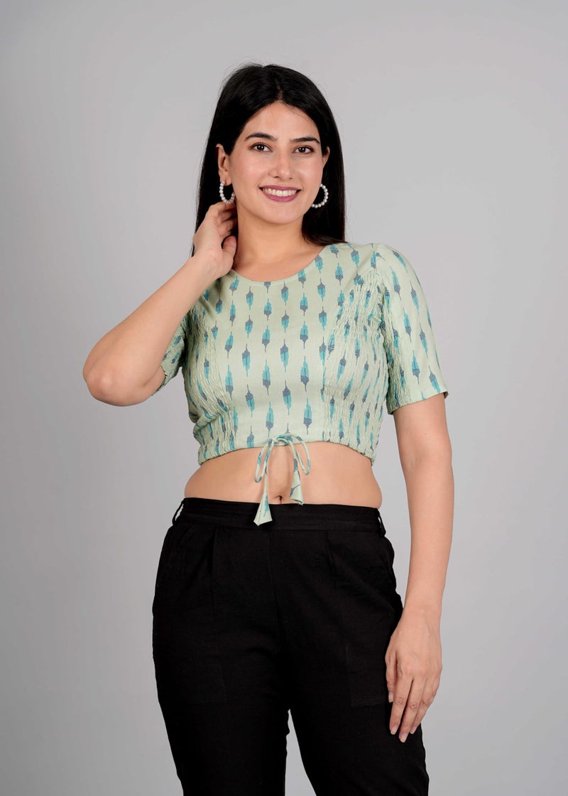 Yash Gallery Women's Rayon Ikat Printed Regular Blouse for Women (Green, S) - Image 2