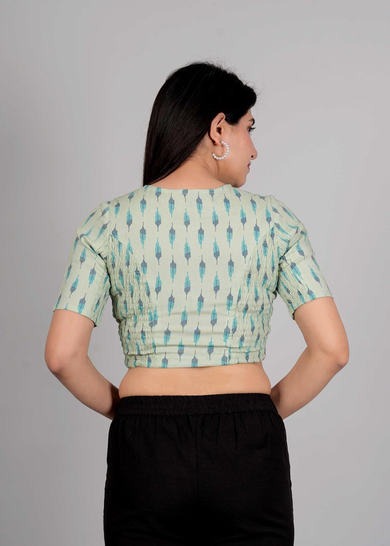 Yash Gallery Women's Rayon Ikat Printed Regular Blouse for Women (Green, S) - Image 4