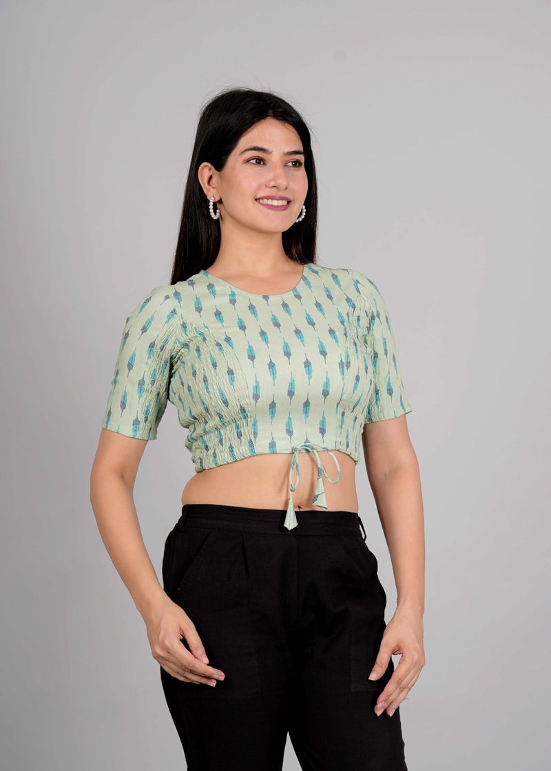 Yash Gallery Women's Rayon Ikat Printed Regular Blouse for Women (Green, S) - Image 3
