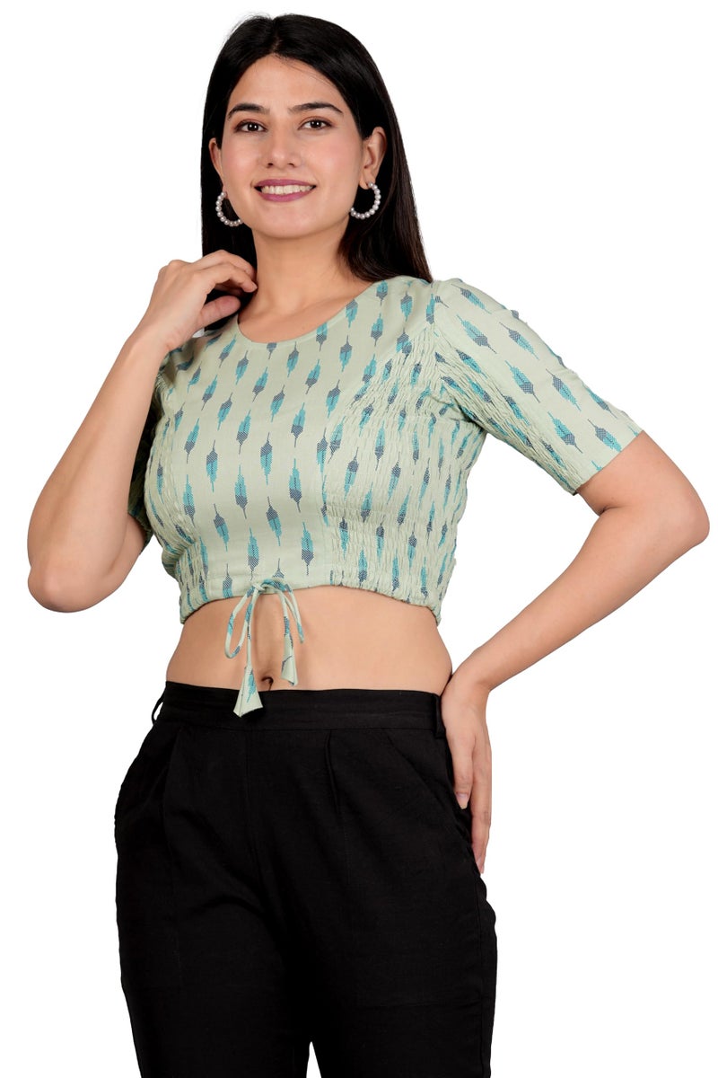 Yash Gallery Women's Rayon Ikat Printed Regular Blouse for Women (Green, S) - Image 1