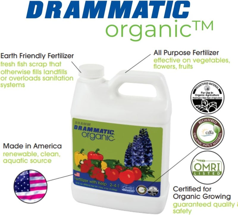 Drammatic Organic Original Fertilizer 241 Hydrolyzed Liquid Fish Fertilizer for Vegetables Flowers and Fruits 1 Quart 32 Ounces OMRI Listed - Image 2