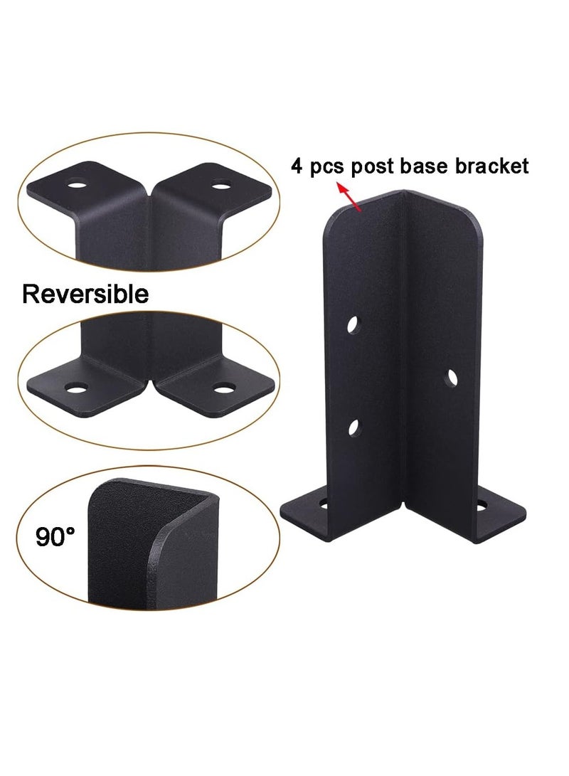 4-Piece Adjustable Timber Gazebo Fence Base Support Set Fits 1.5 × 1.5, 2 × 2, 2 × 4, 4 × 4, Black Heavy Duty Reversible Anchor Base Support Postbox - Image 3