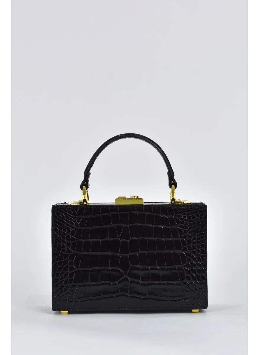 Elatae Women's Crocodile Pattern Evening Dress Daily Handbag with Shoulder Strap Black 17441