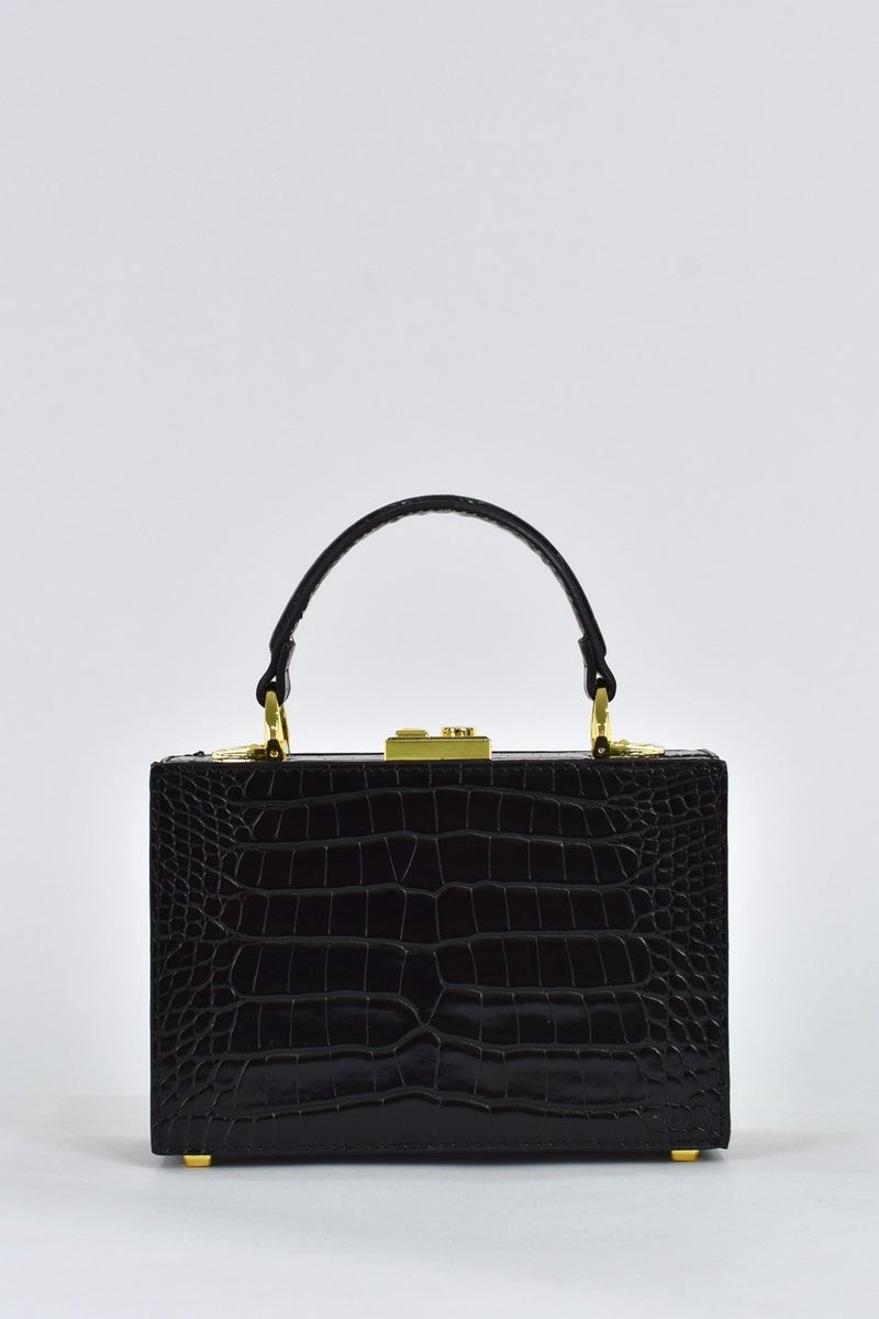 Elatae Women's Crocodile Pattern Evening Dress Daily Handbag with Shoulder Strap Black 17441  - Image 2