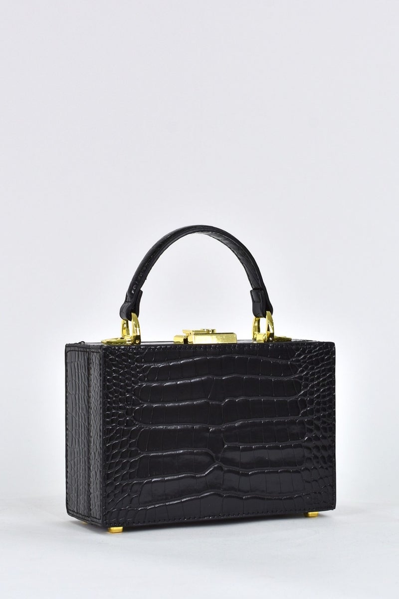 Elatae Women's Crocodile Pattern Evening Dress Daily Handbag with Shoulder Strap Black 17441  - Image 3