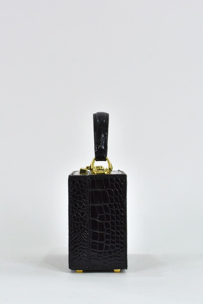 Elatae Women's Crocodile Pattern Evening Dress Daily Handbag with Shoulder Strap Black 17441  - Image 5