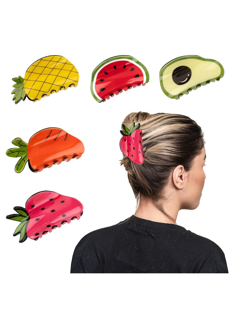 Framendino Framendino 5 Pack Fruit Shape Hair Claw Clips Vegetable Watermelon Strawberry Pineapple for Thick Women 