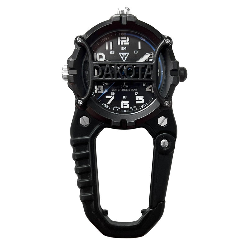 Dakota Watch Microlight, Clip Watch, Flashlight and Watch, Outdoor Gifts for Men, Use for Field and Work Watch, Tactical Watch with LED Flashlight with or Without Dial Protector - Black - Dial Cage - Image 1